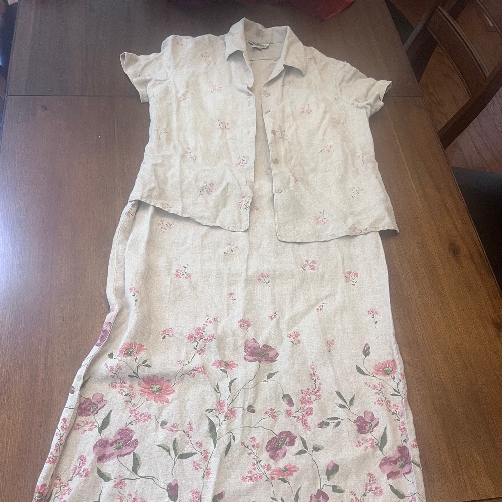Floral linen dress and jacket set